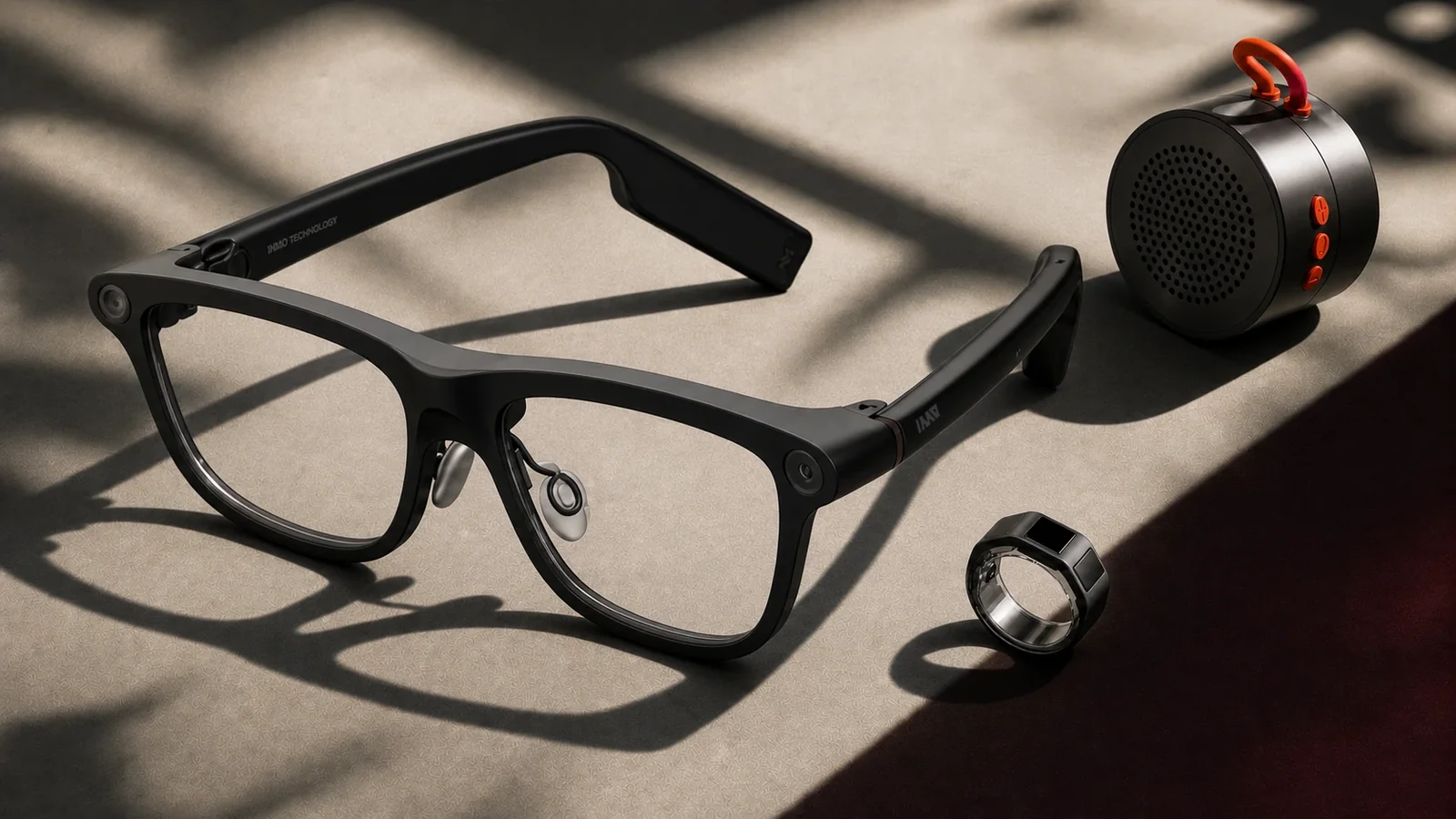 TS One black AI glasses with Wave Ring